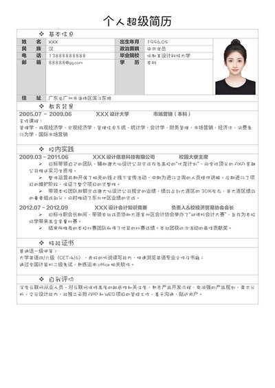 小红书爆款单页简历模板89--超级简历模板