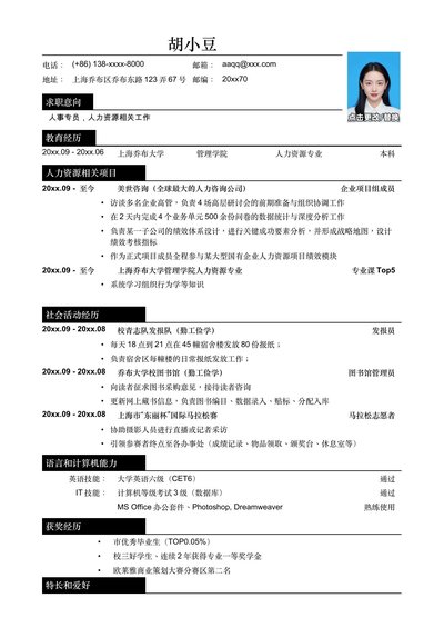 应聘人事专员相关岗位简历模板