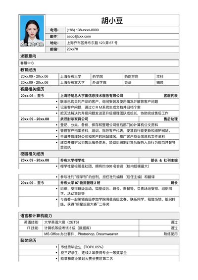 应聘客服类岗位简历模板