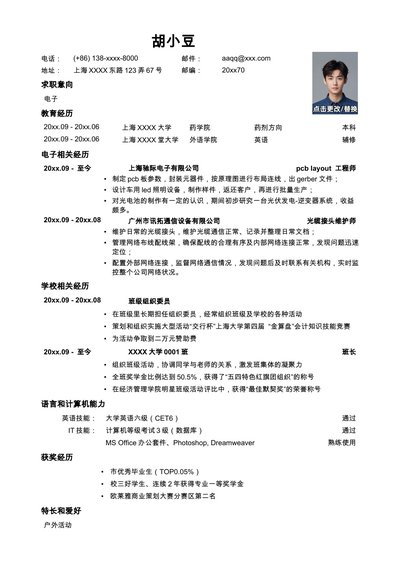 应聘电子类岗位简历，一页式