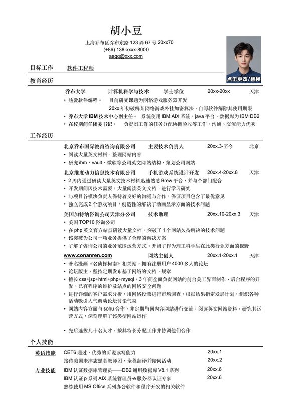 应聘软件工程师岗位简历模板预览图