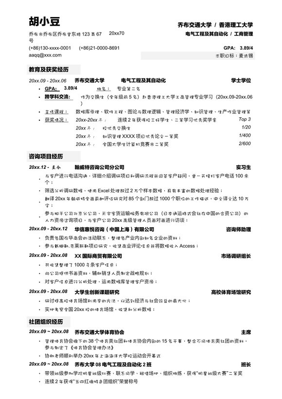 应聘IT咨询公司的简历模板-无照片01预览图