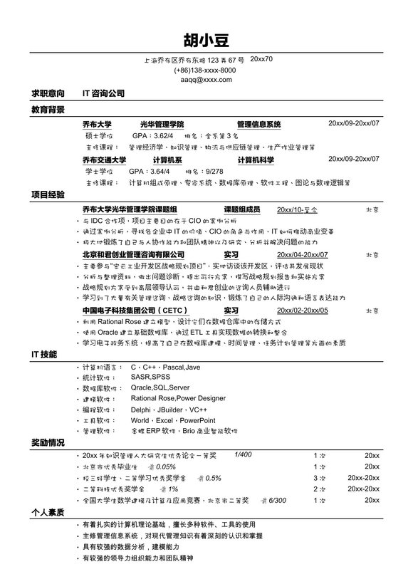 应聘IT咨询公司的简历模板-无照片02预览图