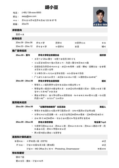 经典医药代表简历模板