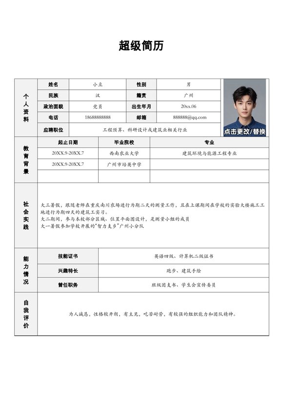 单页表格简历 06预览图