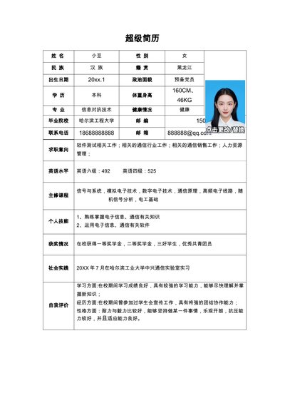 单页表格简历 09