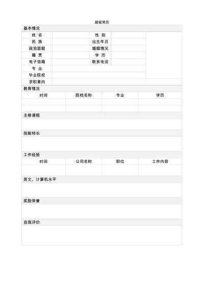 单页表格简历 19