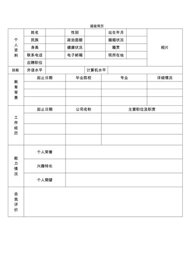 单页表格简历 20