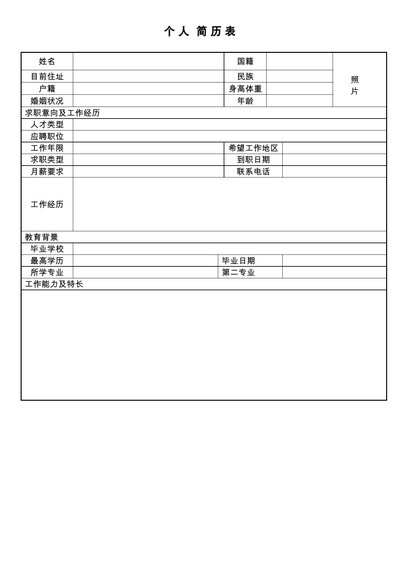 单页表格简历 30