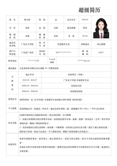 精选表格简历4--超级简历模板